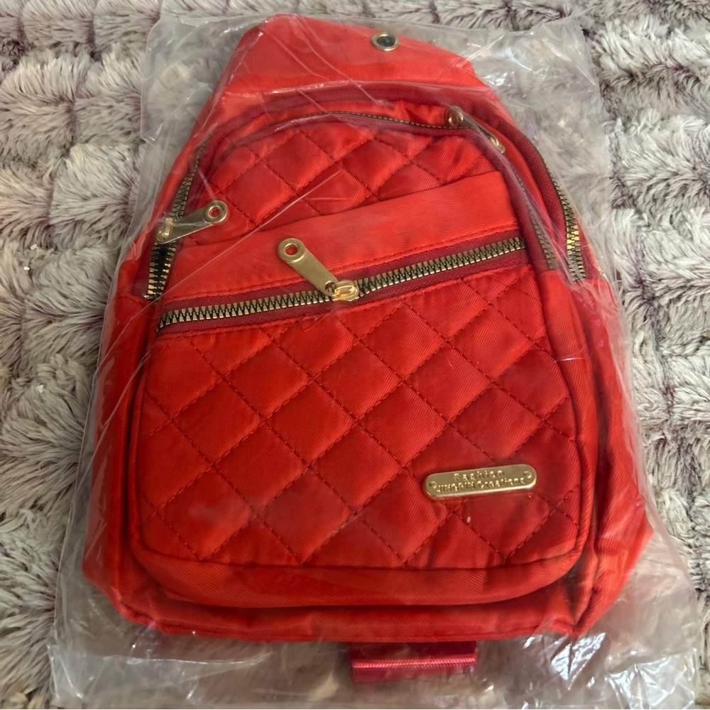 Sling Crossbody Quilted Bags For Women Trendy Fanny Pack Backpack Red